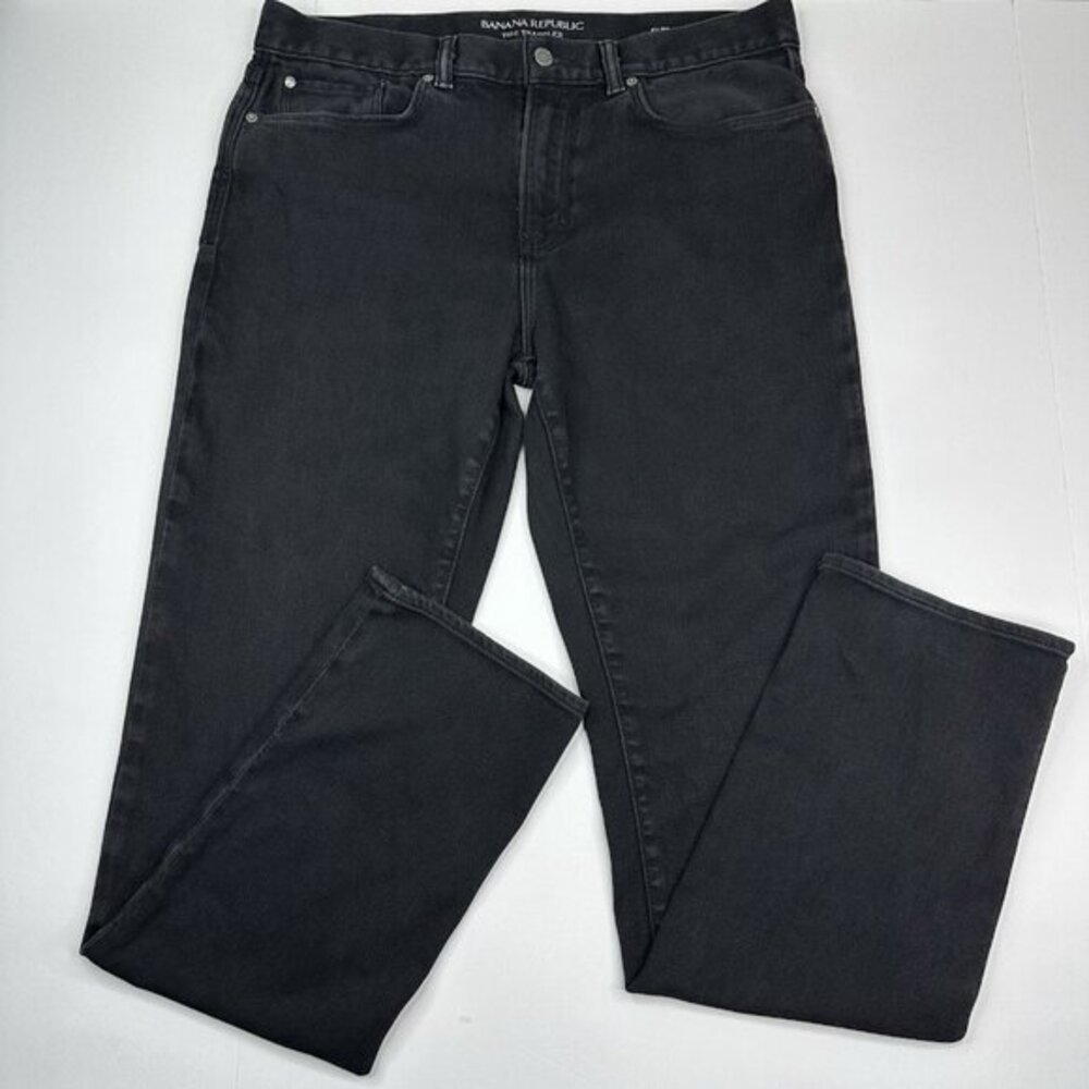 Banana Republic Men Black Mid-Rise Traveler Slim Straight Leg Jean W36-38/L34